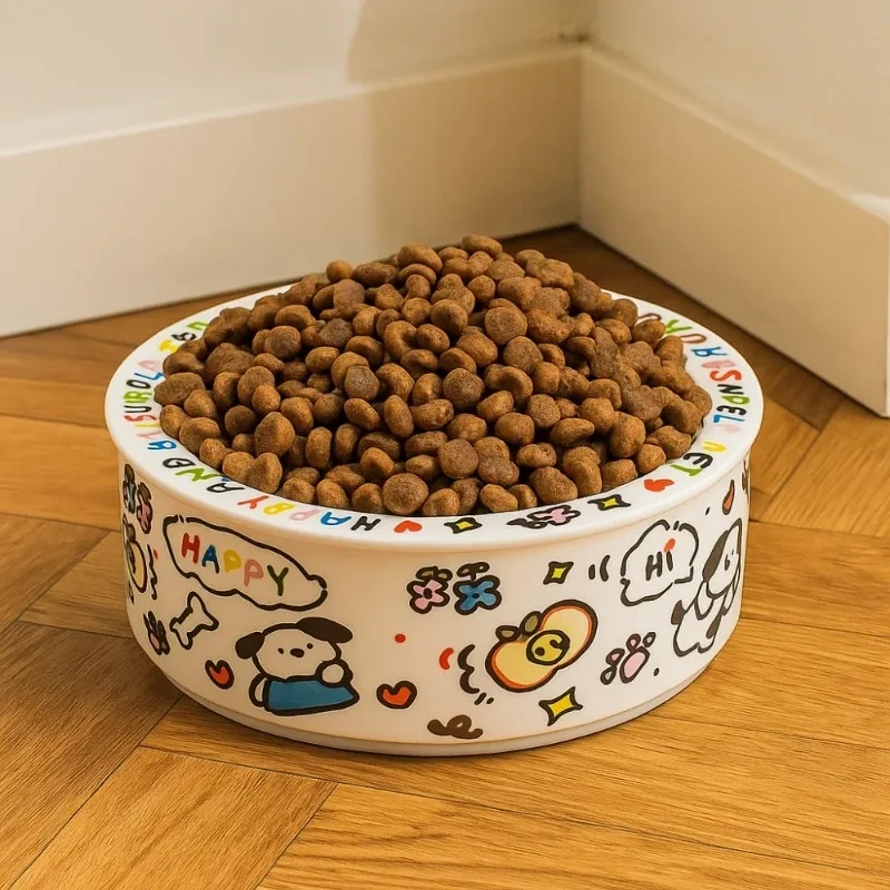 Anti-Tip Design Ceramic Cat Bowl High Temperature Resistance Cervical Protection Cat Food Bowl Cartoon Pet Food Bowl Pet Care