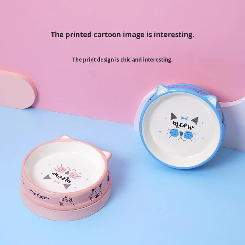 KM Ceramic Eco-Friendly Solid Pet Bowl Flat-Mouth Feeding Dish Neck Protection Slanted-Mouth Puppy Dog Bowl Indoor Use Cat