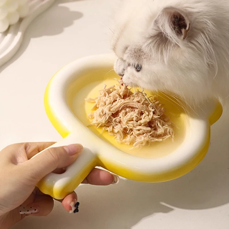 Creative Ceramic Drinking Water Food Bowls, Anti Overturning Neck Protection, Cute Tablet handle Cat Bowl, Pets Supplies, 1Pc
