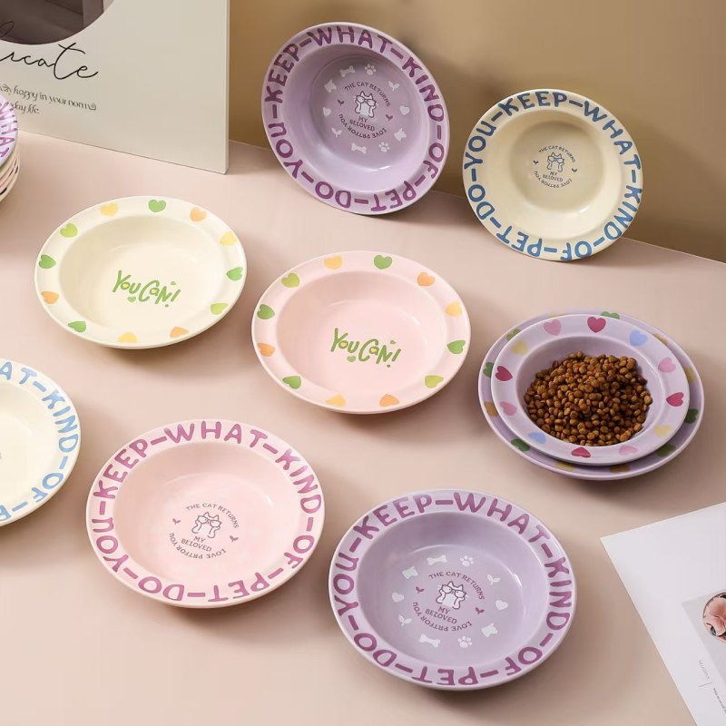 Cute Creative Cartoon Border Flying Saucer Ceramic Cat and Dog Bowl