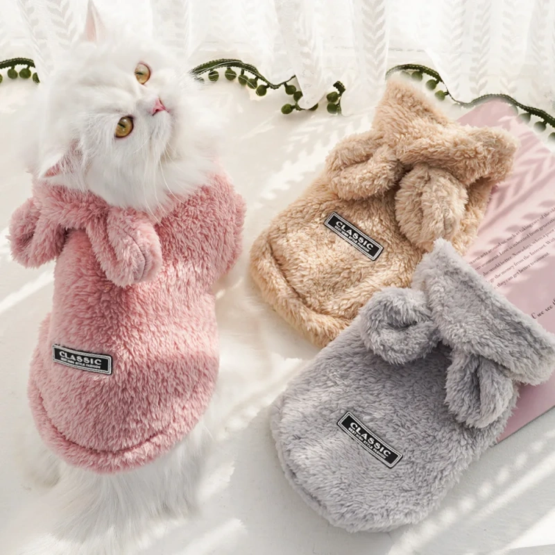 Pet Dog Soft Fleece Clothes Cute Hoodie Coat for Small Medium Dogs Cats Autumn Winter Puppy Hooded Jacket Sweater Pug Apparel