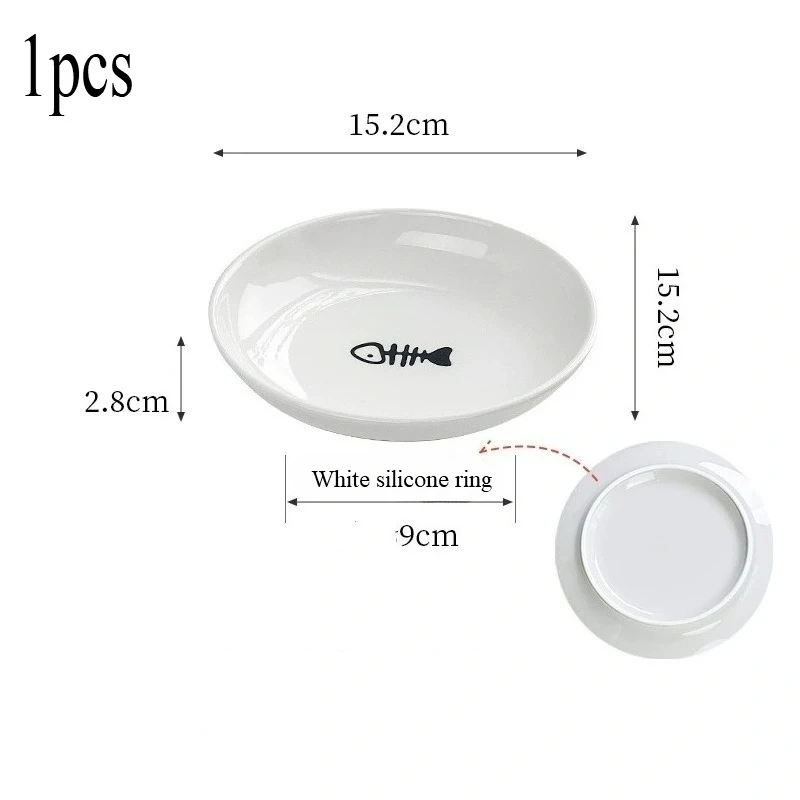Ceramic Pet Bowl with Silicone Pad for Home Use Fish Bones Cat Claws Food Basin Non Slip Cat Dish Cat Food Tray Pet Feeder