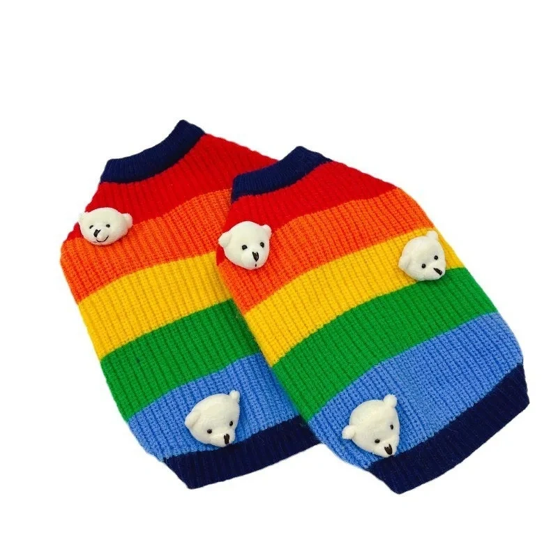2025 Pet autumn and winter thickened warm knitted sweater for dogs, Pomeranian, cats, small and medium-sized, colorful clothes