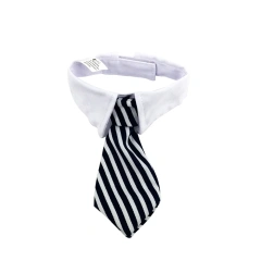 Pet Neck Tie Striped Blue White Adjustable Dog Collar Tie Puppy Accessories Size L for Wedding Party Comfortable Wearing
