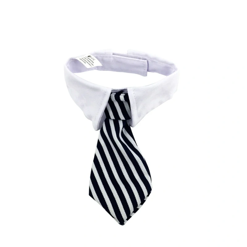 Pet Neck Tie Striped Blue White Adjustable Dog Collar Tie Puppy Accessories Size L for Wedding Party Comfortable Wearing