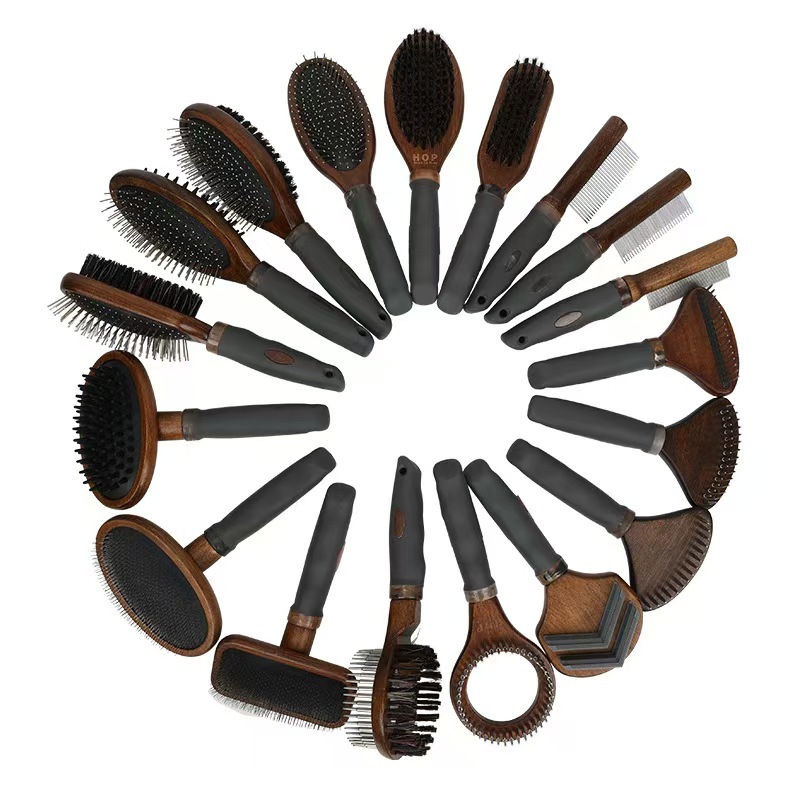 Stainless Steel & Wooden Double-Sided Pet Comb for Cat Grooming and Dog