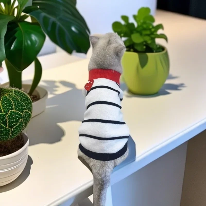 Autumn and Winter Knitted Pet Cardigan Sweater Dog Cat Striped POLO Shirt Pet Clothes Dog Cat Clothing