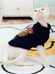 Luxury Cat Sweater Hairless Male Cat Winter Warm Costume Acrylic Christmas Print Cartoon
