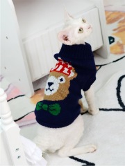 Luxury Cat Sweater Hairless Male Cat Winter Warm Costume Acrylic Christmas Print Cartoon