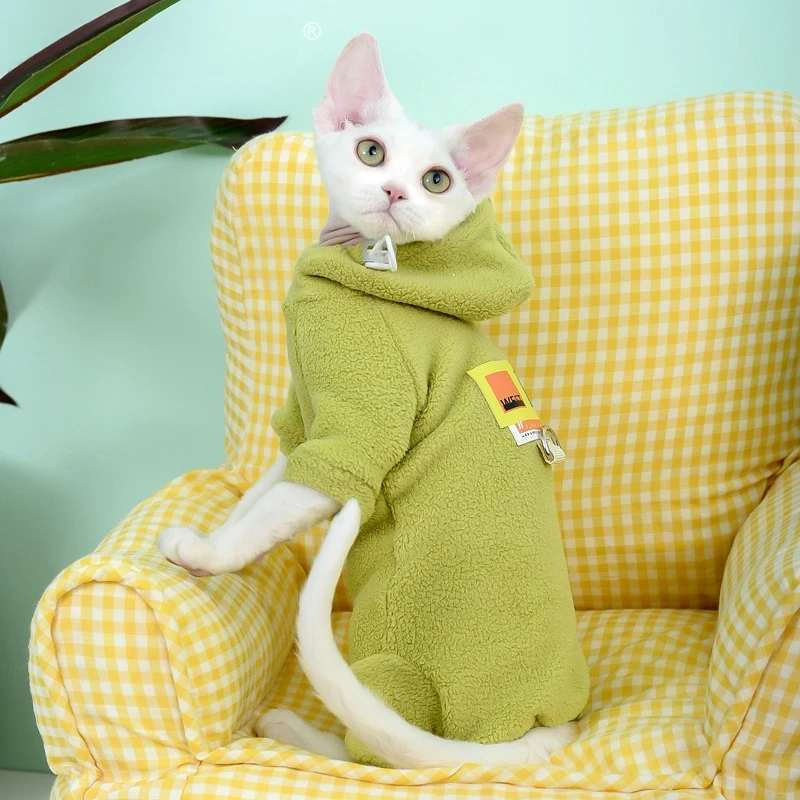 2025 Spring and Autumn Elastic Velvet Clothing for Stomach Protection  German Hairless Cat Warm Clothing
