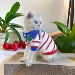 Autumn and Winter Knitted Pet Cardigan Sweater Dog Cat Striped POLO Shirt Pet Clothes Dog Cat Clothing