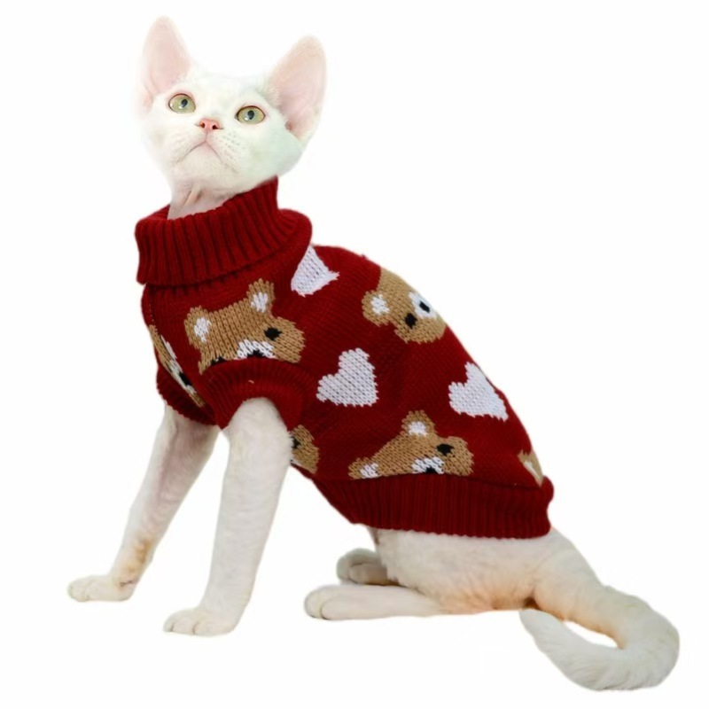 Luxury Cat Sweater Hairless Male Cat Winter Warm Costume Acrylic Christmas Print Cartoon