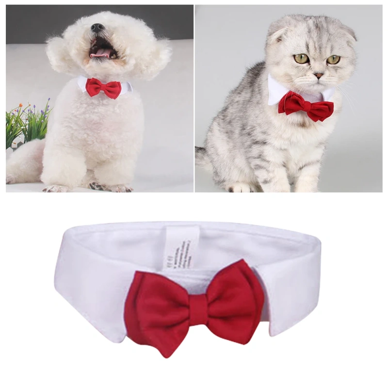Pet Cat Collar Red Bowknot Adjustable Cotton Tie Durable Stylish Collar for Daily Party Outdoor Sports Supplies Size L