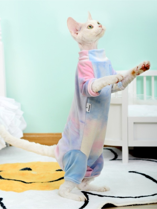 Fenice-Cat Tie-Dye Clothes Base, Silver Fox Velvet, Four-Legged Clothes,