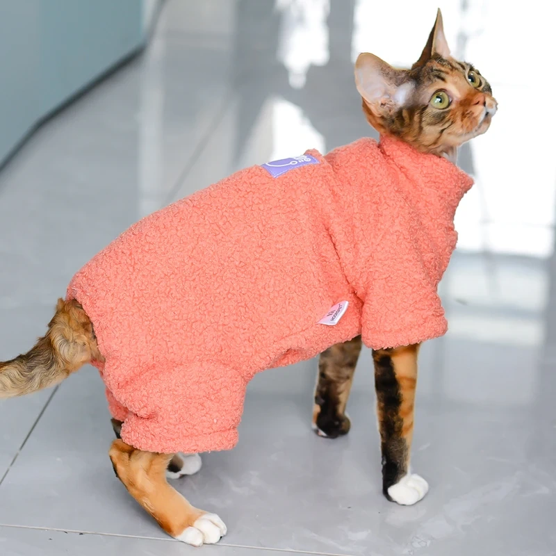 Sphynx Cat Clothes Winter Warm Pet Cat Jumpsuit Hoodies Soft Fleece Kitten Cat Pajamas Costumes For Sphinx Devon Cats
