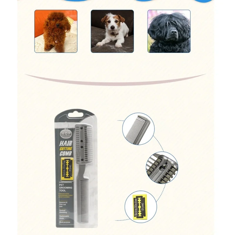 Professional Pet Grooming Comb with Metal Blades 2-in-1 Pet Hair Cutting Comb for Dogs Cats Hair Removal Combs Pet Supplies