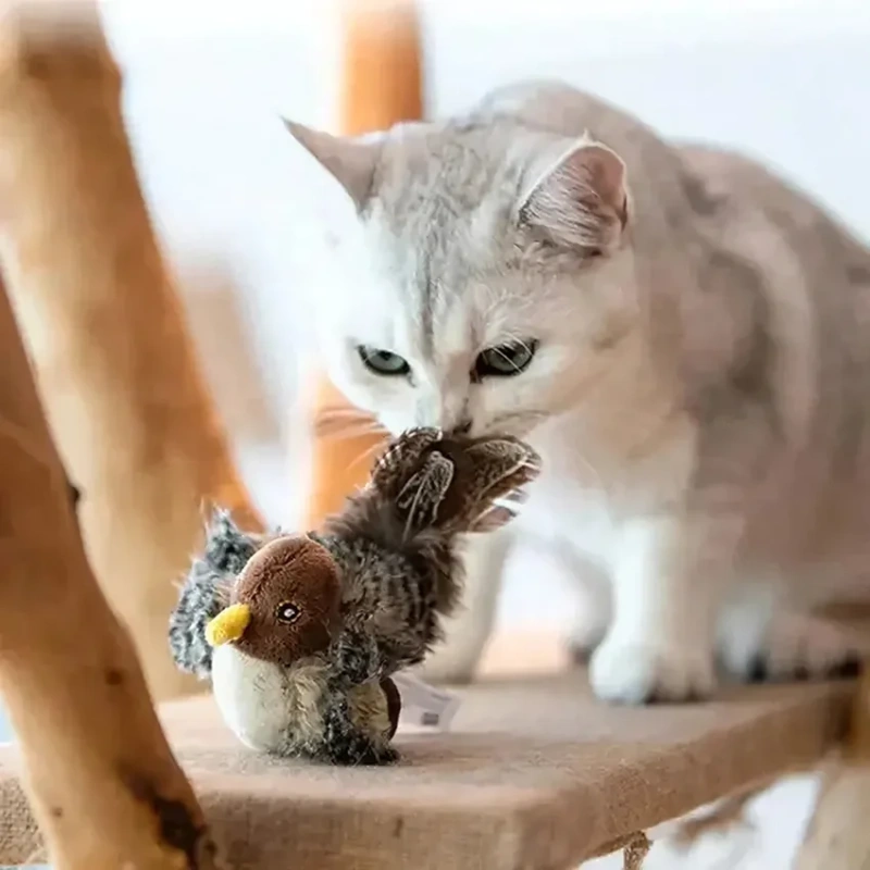 Interactive Cat Bird Toy Exercise Touch Activated All Breeds Cat Kicker Catnip Lifelike Chirp Tweet Kitten Flying Bird Cat Toy