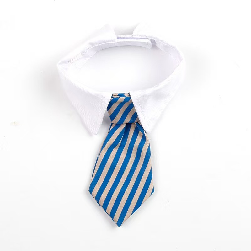 Pet Neck Tie Striped Blue White Adjustable Dog Collar Tie