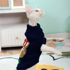 Luxury Cat Sweater Hairless Male Cat Winter Warm Costume Acrylic Christmas Print Cartoon Design Pet Apparel