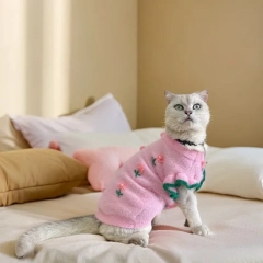 Pet Autumn and Winter Cute Sweater Thickened Warm Cute Flower Vest Cat Teddy Fly Sleeve Jacket Dog Clothes for Small Dogs