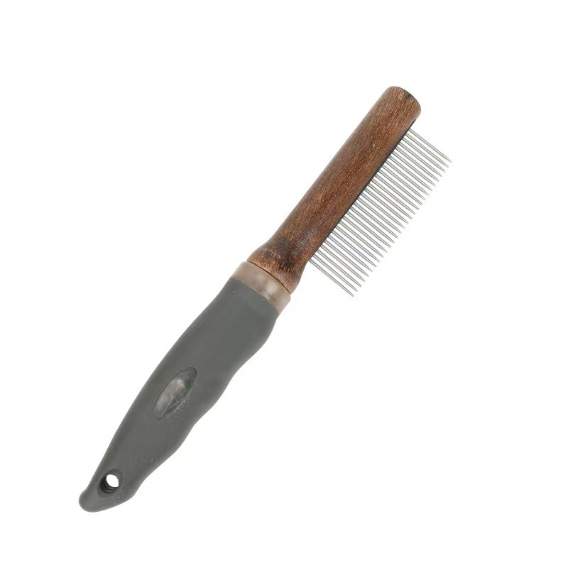 Stainless Steel & Wooden Double-Sided Pet Comb for Cat Grooming and Dog