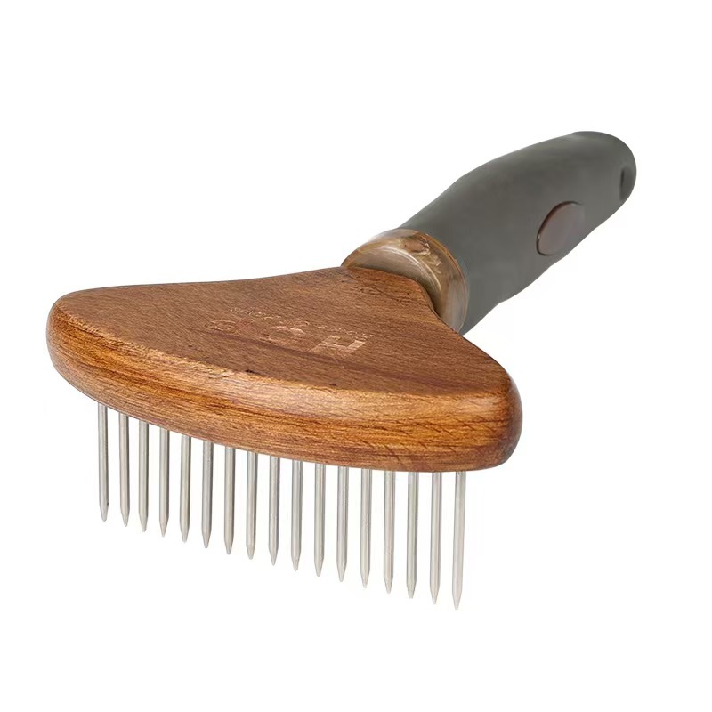 Stainless Steel & Wooden Double-Sided Pet Comb for Cat Grooming and Dog