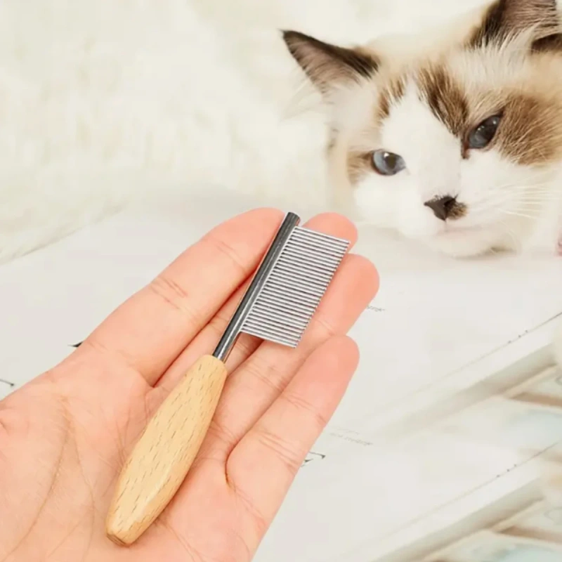 Stainless steel pet grooming comb for cats and dogs, metal mini tongue comb with fine teeth, for pet grooming and hair removal