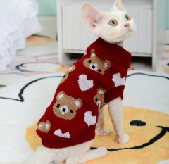 Luxury Cat Sweater Hairless Male Cat Winter Warm Costume Acrylic Christmas Print Cartoon