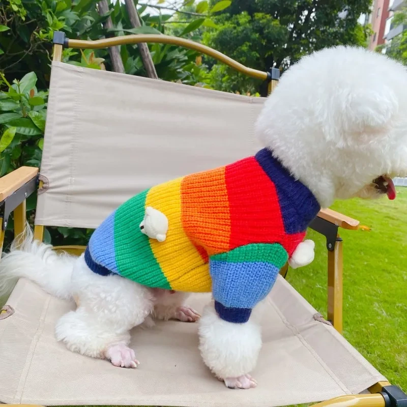2025 Pet autumn and winter thickened warm knitted sweater for dogs, Pomeranian, cats, small and medium-sized, colorful clothes