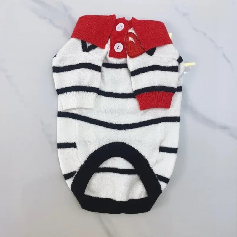 Autumn and Winter Knitted Pet Cardigan Sweater Dog Cat Striped POLO Shirt Pet Clothes Dog Cat Clothing
