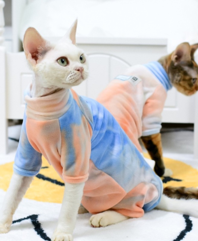 Fenice-Cat Tie-Dye Clothes Base, Silver Fox Velvet, Four-Legged Clothes,
