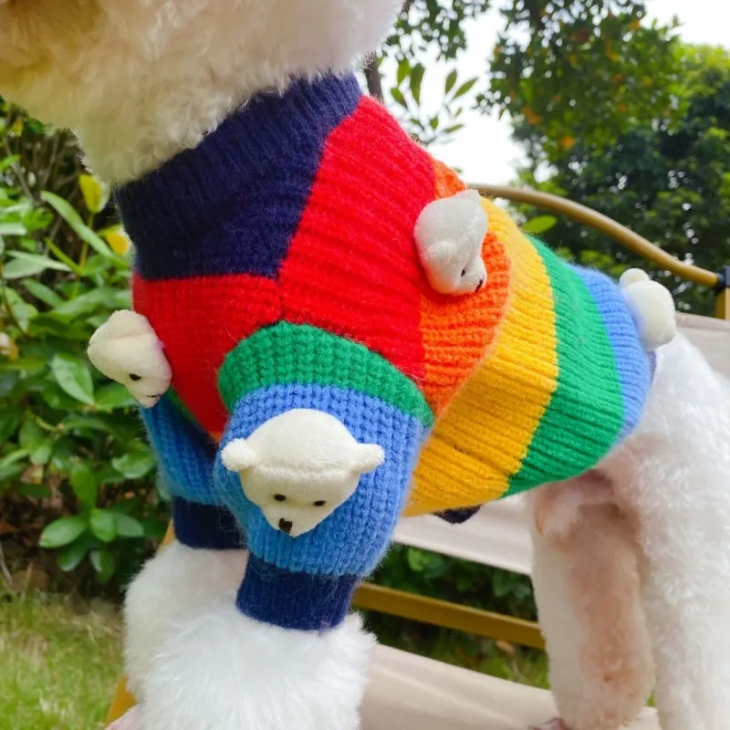 2025 Pet autumn and winter thickened warm knitted sweater for dogs, Pomeranian, cats, small and medium-sized, colorful clothes