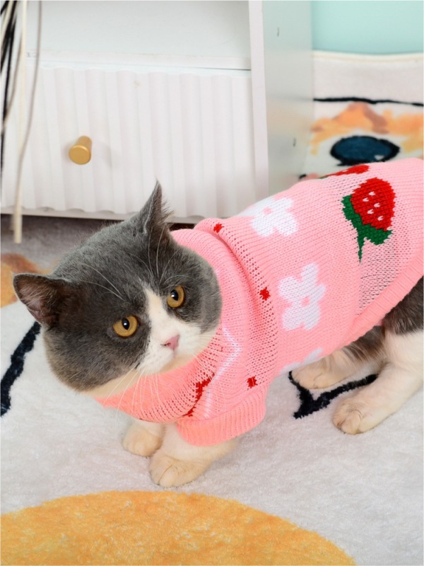 Winter Cat Sweater Thick Needle Warm Elastic Cartoon Print Pet Coats