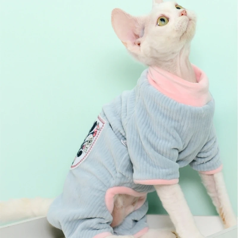 Sphynx Cat Clothes Soft Green Striped 4-legged Jumsuit For Kittnes Dogs OverSize Coat for Kittens in Spring Loungewear for Devon