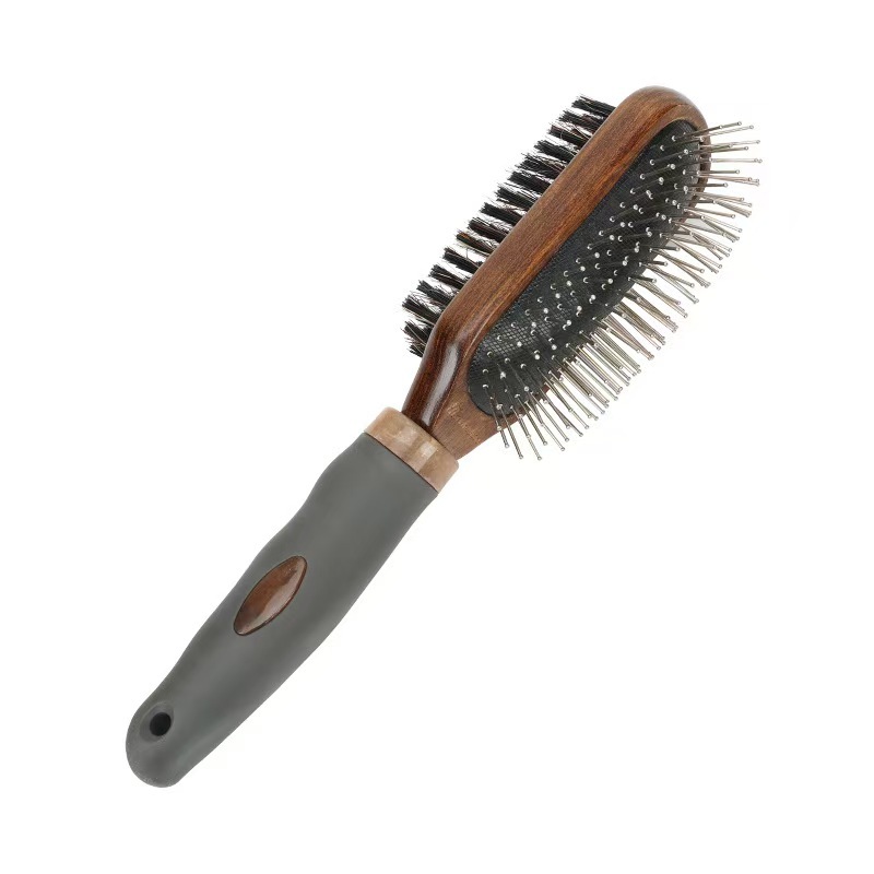 Stainless Steel & Wooden Double-Sided Pet Comb for Cat Grooming and Dog