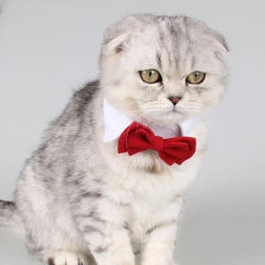 Pet Cat Collar Red Bowknot Adjustable Cotton Tie Durable Stylish Collar for Daily Party Outdoor Sports Supplies Size L