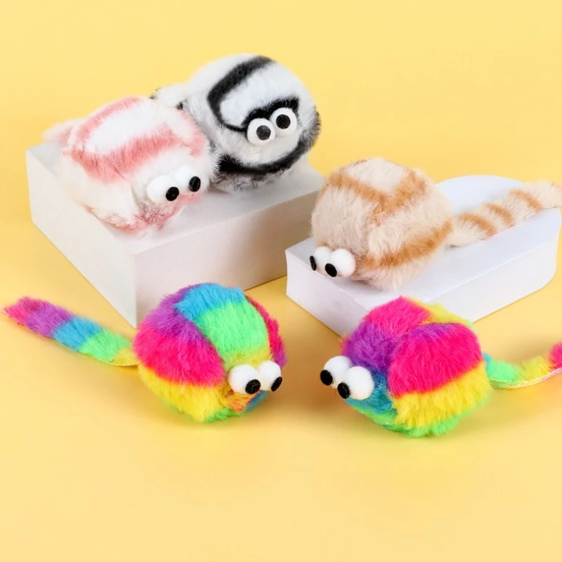 4pcs Cat Chewing Plush Toy Simulated Mouse Squeaky Cute Interactive Kitten Toy Bite Resistant Teeth Cleaning Cat Toy Supplies