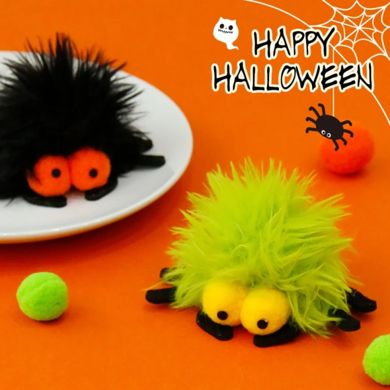 Halloween Catnip Toys That Can't Be Easily Bitten Funny Cat Pet Supplie Plush Long Haired Spiders with Bells Interactive Cat Toy