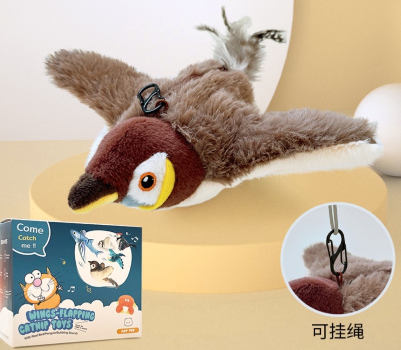 1pc Flapping Sparrow Cat Toys Interactive Chirping Bird Movements Touch Activated Electric Plush Toy Rechargeable Kitten Toy Pet