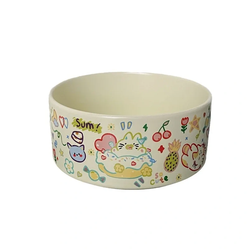 Graffiti Cute Cat Bowl Ceramic Dog Bowl Pet Supplies Anti knock and Black Chin Cat Food Bowl Feeding Dog Food