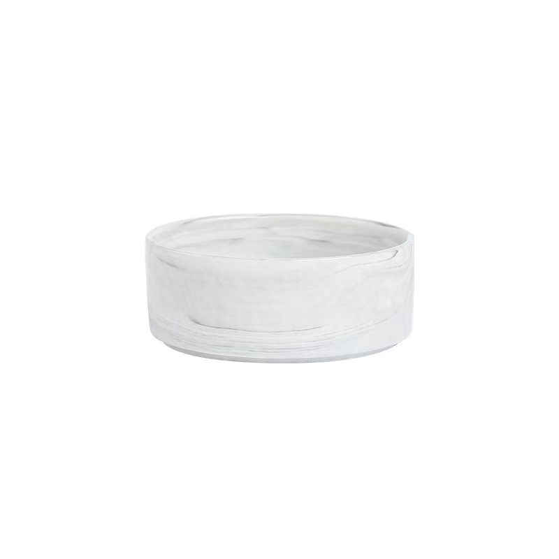 Marble-patterned Ceramic Pet Bowl with Wooden Frame Gold Edge for Dog Cat Food Water Bowl