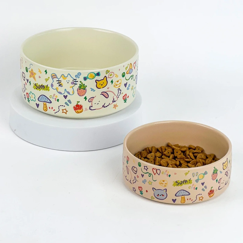 Graffiti Cute Cat Bowl Ceramic Dog Bowl Pet Supplies Anti knock and Black Chin Cat Food Bowl Feeding Dog Food
