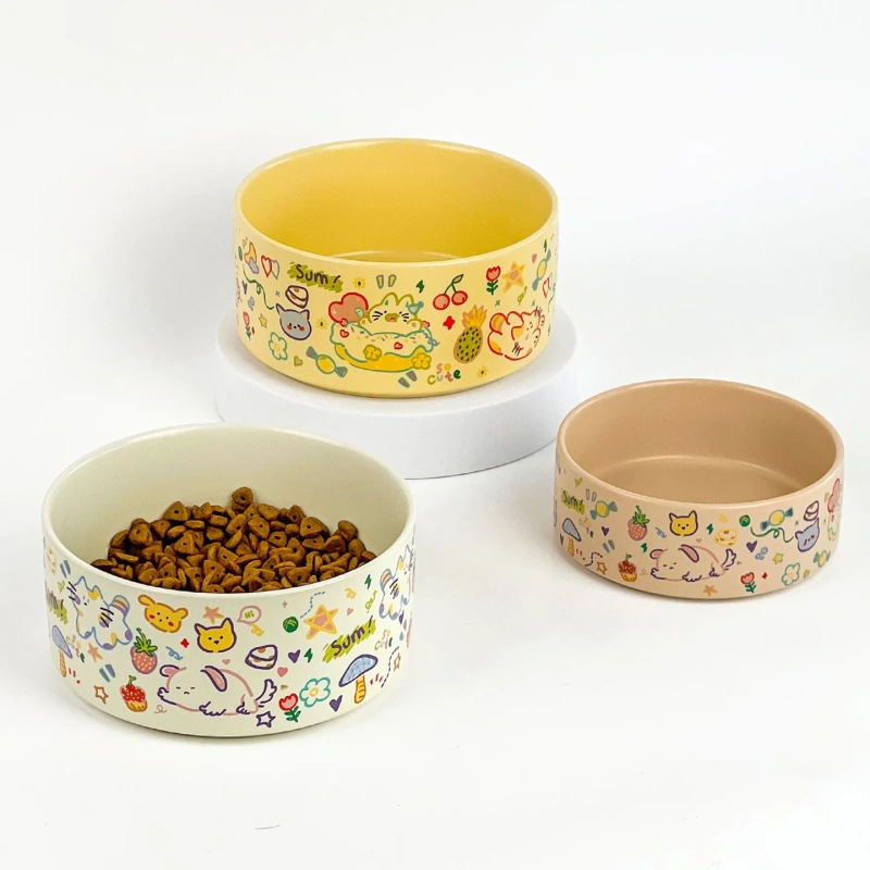 Graffiti Cute Cat Bowl Ceramic Dog Bowl Pet Supplies Anti knock and Black Chin Cat Food Bowl Feeding Dog Food