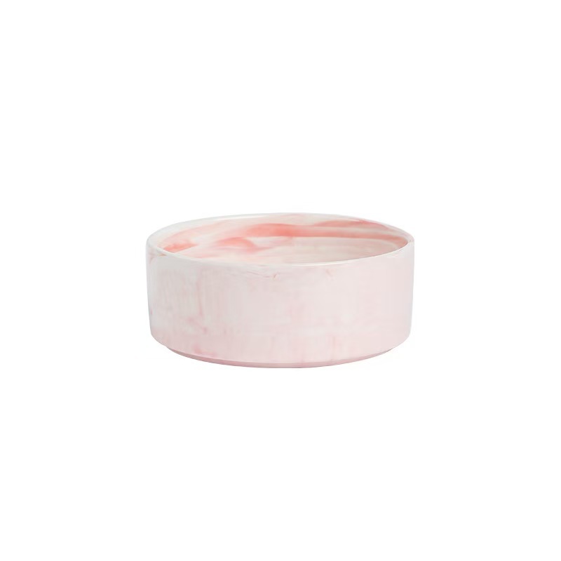Marble-patterned Ceramic Pet Bowl with Wooden Frame Gold Edge for Dog Cat Food Water Bowl