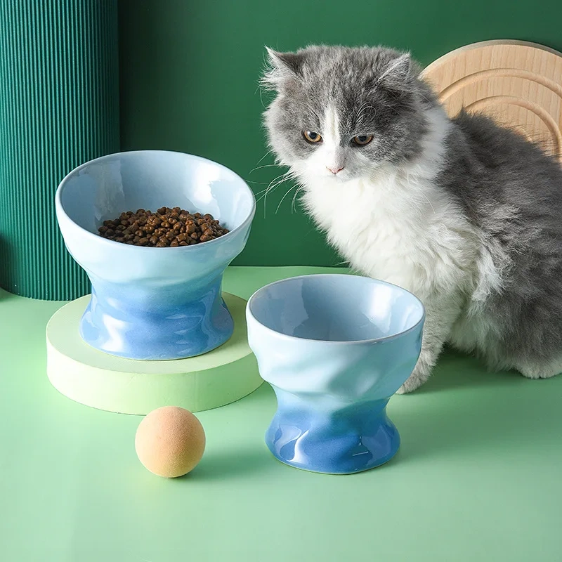 Pet Cat Raised Food Snack Bowl Water Drinking Feeders Ceramic Gradient Food Bowls for Dogs Puppy Pet Products