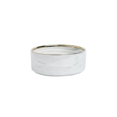 Marble-patterned Ceramic Pet Bowl with Wooden Frame Gold Edge for Dog Cat Food Water Bowl