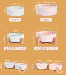 Marble-patterned Ceramic Pet Bowl with Wooden Frame Gold Edge for Dog Cat Food Water Bowl