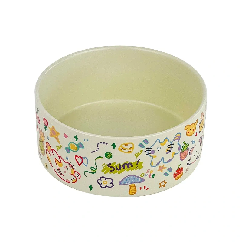 Graffiti Cute Cat Bowl Ceramic Dog Bowl Pet Supplies Anti knock and Black Chin Cat Food Bowl Feeding Dog Food