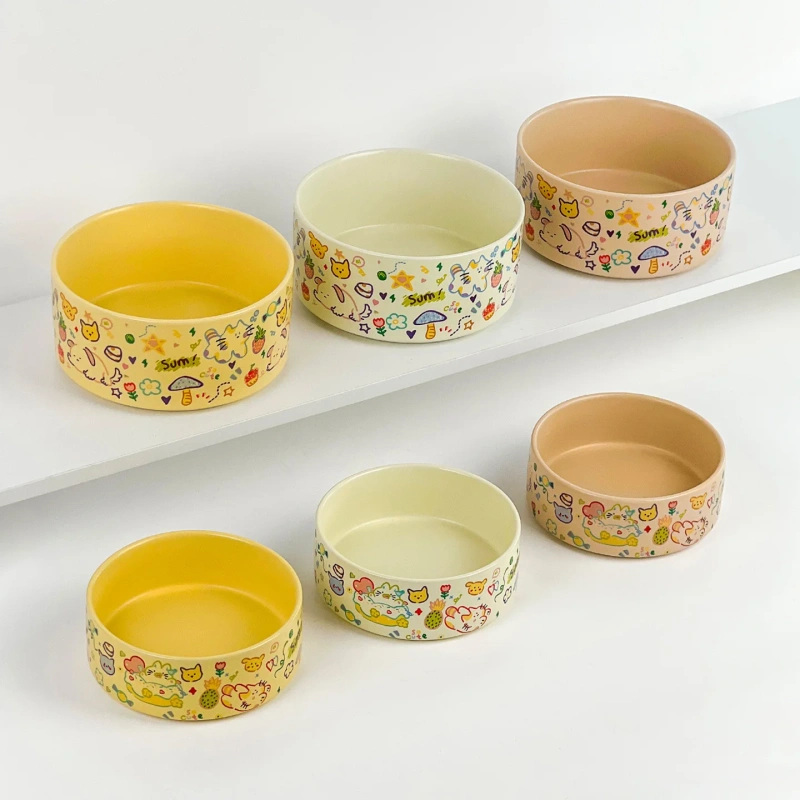 Graffiti Cute Cat Bowl Ceramic Dog Bowl Pet Supplies Anti knock and Black Chin Cat Food Bowl Feeding Dog Food