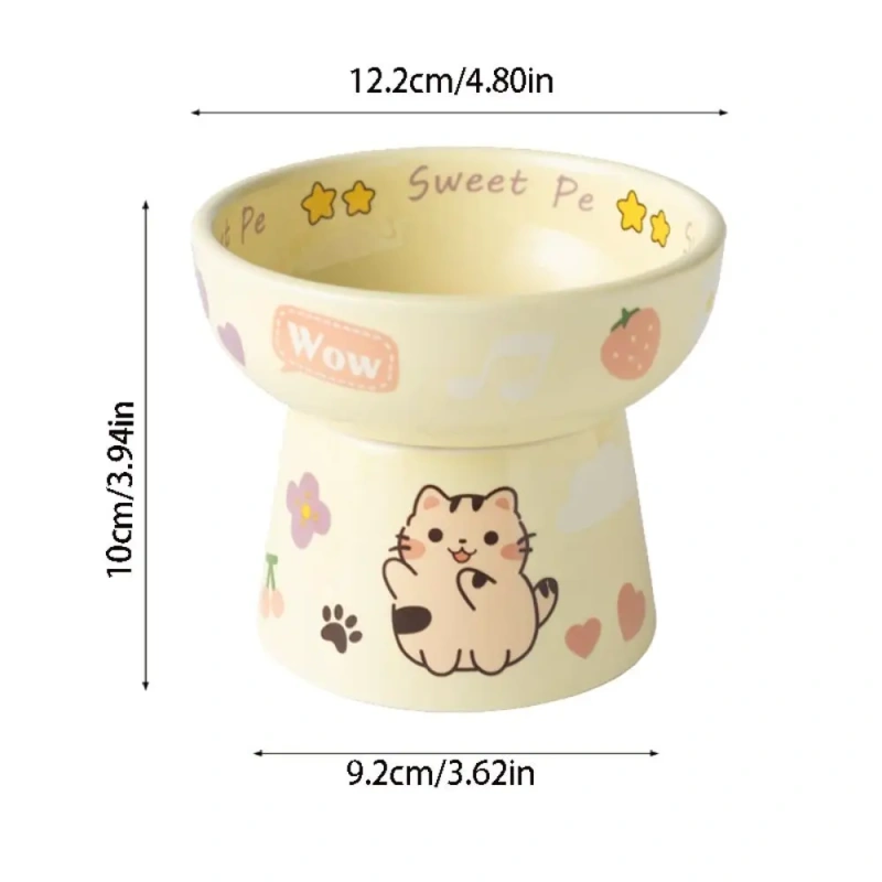 Ceramic Cat Bowl Anti Tipping Cute Dog Food Feeding Basin Large Capacity Non-slip Pet High Foot Bowl Neck Protection